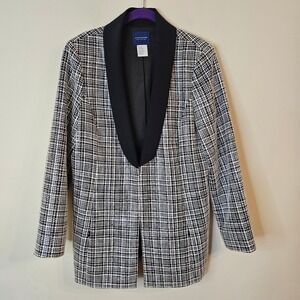 Doncaster Collection Womens Black White Tweed Shawl Collar Blazer Jacket Size 12